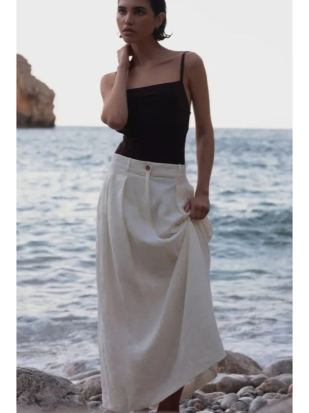 NEW Jenni Kayne Annabel Linen Midi Skirt Ivory Lightweight XS Casual Bohemian